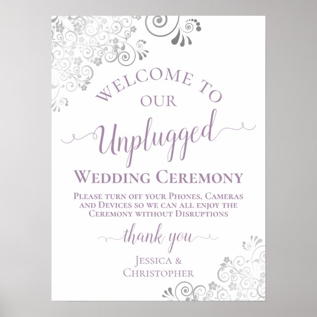 Silver Lace Lavender Unplugged Wedding Zeremonie Poster (Vorne)