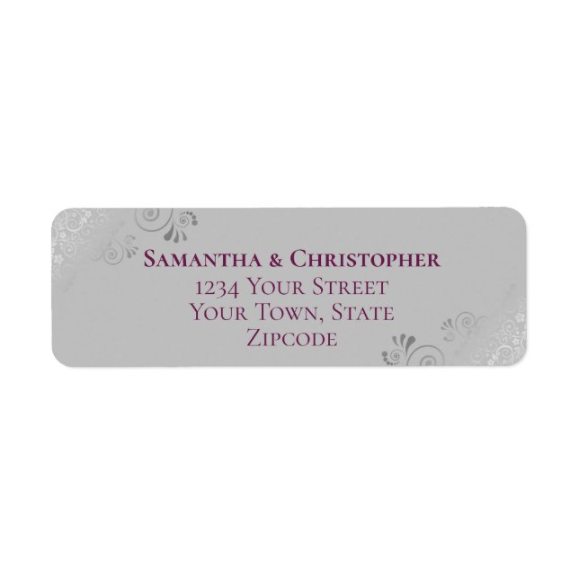 Silver Lace Magenta & Gray Wedding Rücksendeadress (Vorne)