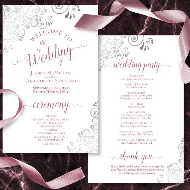 Silver Lace Mauve über das Programm zur Hochzeit i (Front and Back)