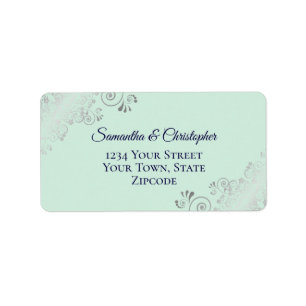 Silver Lace Mint & Navy Elegante Hochzeitsadresse Adressaufkleber