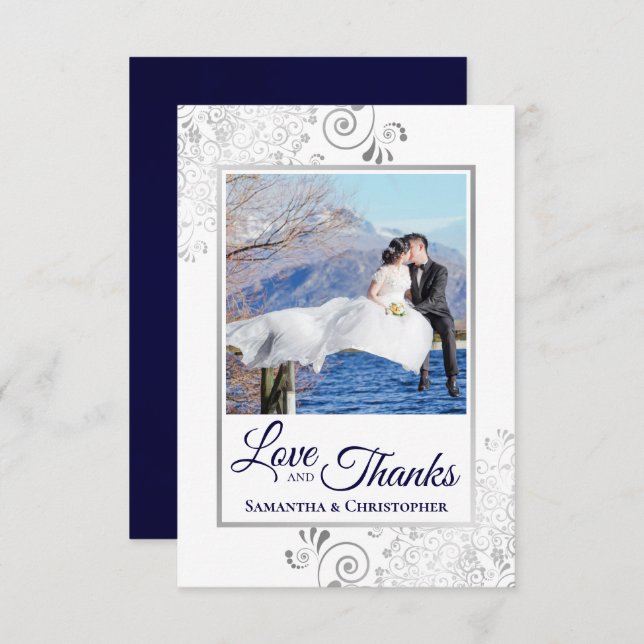 Silver Lace Navy auf der White Liebe & Danke Weddi (Vorne/Hinten)