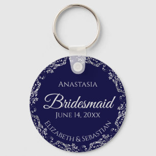 Silver Lace on Navy Blue Bridesmaid Wedding Schlüsselanhänger