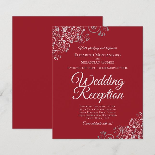 Silver Lace on Red Wedding Reception BUDGET Einlad (Vorne/Hinten)