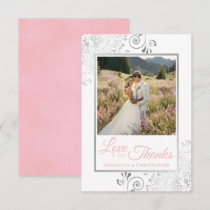 Silver Lace Pink auf Weiß Liebe & Dank Hochzeit Dankeskarte
