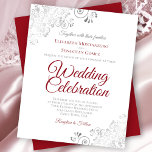 Silver Lace Red auf White BUDGET Hochzeit Einladun<br><div class="desc">Diese preiswerten und freundlichen Einladungen für Hochzeiten sind die perfekte Wahl für Klasse, Stil und Schönheit zu einem günstigen Preis. Das Design besteht aus krummfarbenem und grauem Text auf einem klassischen, weißen Hintergrund mit verzierten silbergrauen Gardinen und Wirbel in den Ecken. Die Typografie beinhaltet extravagante Schriftzeichen für einen Stil, der...</div>