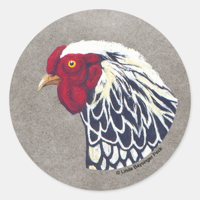 Silver Laced Wyandotte Rooster Runder Aufkleber (Vorderseite)