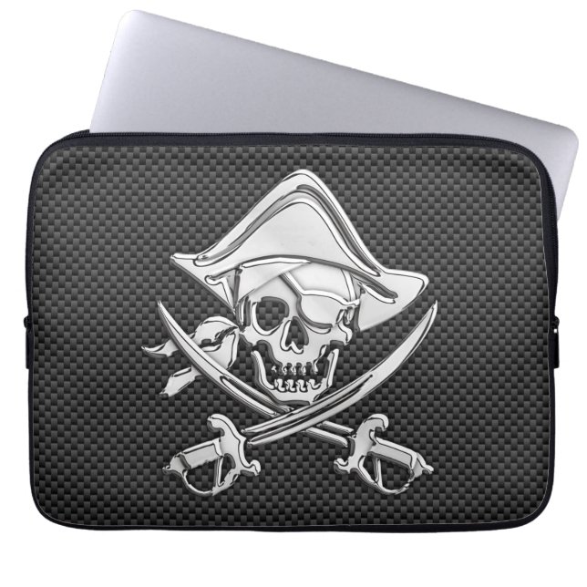 Silver Lächeln Pirate auf Carbon Fibre Style Laptopschutzhülle (Vorderseite)