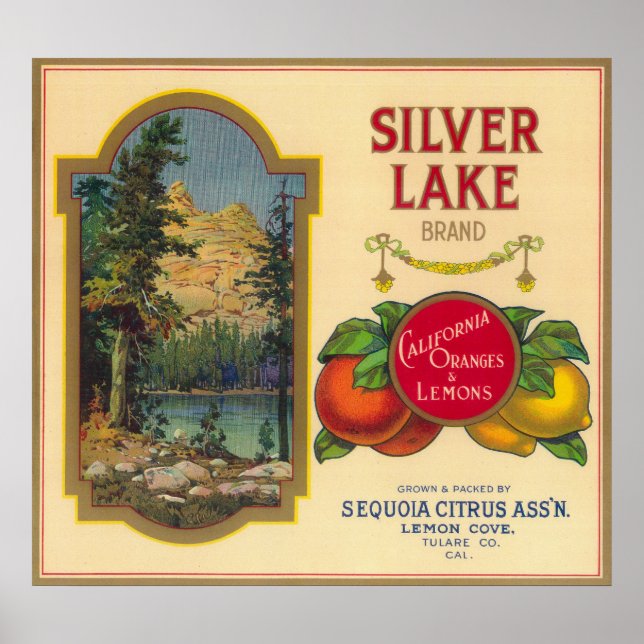 Silver Lake Orange LabelLemon Cove, CA Poster (Vorne)