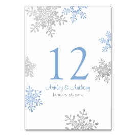 Silver Lapis Blaue weiße Schneeflocken Winterhochz Tischnummer