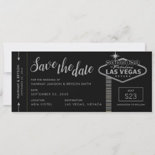 Silver Las Vegas Boarding Pass Save the Date Karte