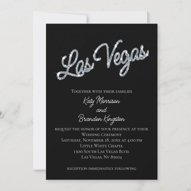 Silver Las Vegas Glitzern Einladung zur Hochzeit (Vorderseite)