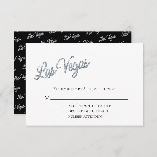Silver Las Vegas Glitzern Wedding RSVP Einladung (Vorne/Hinten)
