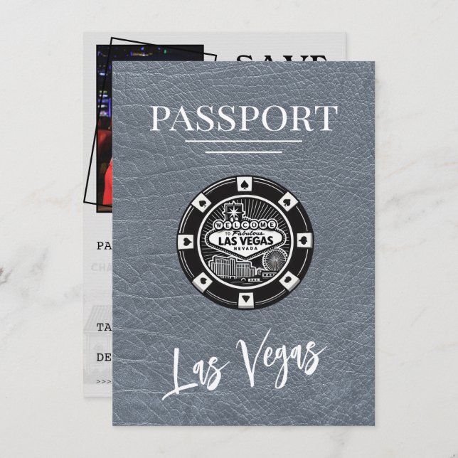 Silver Las Vegas Passport Save the Date (Vorne/Hinten)