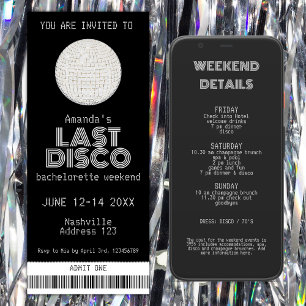Silver Last Disco Bachelorette Wochenende Ticket Einladung