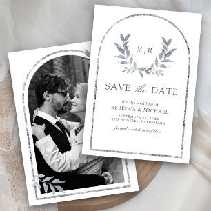Silver Laurel Wreath Blätter White Wedding Save The Date