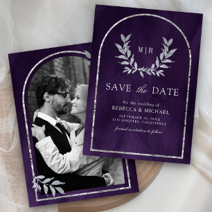 Silver Laurel Wreath Verlasst Royal Lila Wedding Save The Date