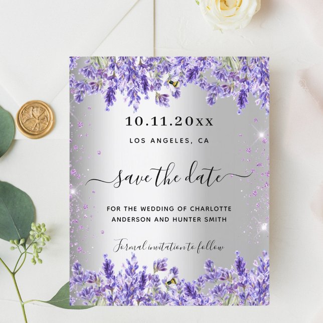 Silver Lavendel florals Hochzeit speichern das Dat Flyer (Von Creator hochgeladen)