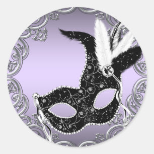 Silver Lavendel und Black Mask Masquerade Party Runder Aufkleber