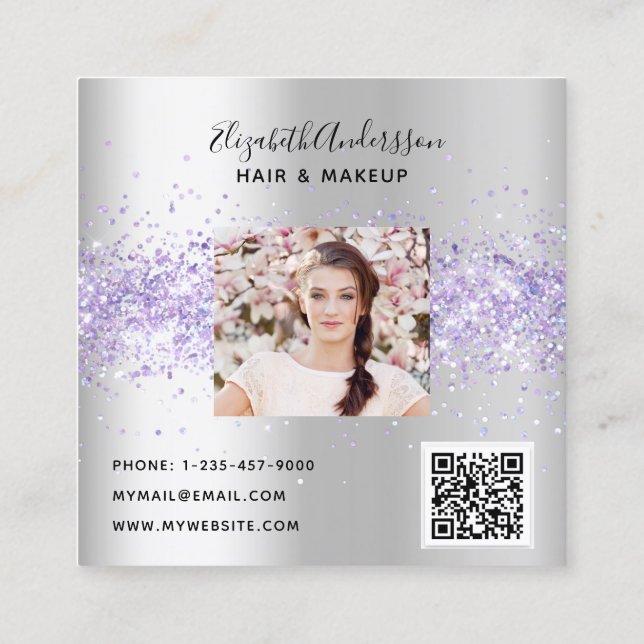 Silver lavender violet profile Foto qr Quadratische Visitenkarte (Rückseite)
