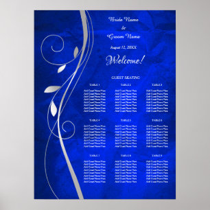Silver Leaf Bright Blue Wedding Chart Poster