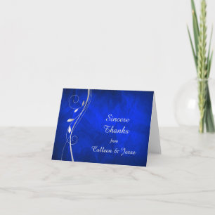 Silver Leaf Bright Blue Wedding Dankeschön Card Dankeskarte