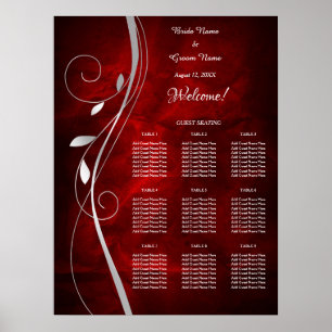 Silver Leaf Deep Red Wedding Chart Poster