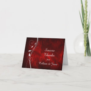 Silver Leaf Deep Red Wedding Dankeschön Card Dankeskarte