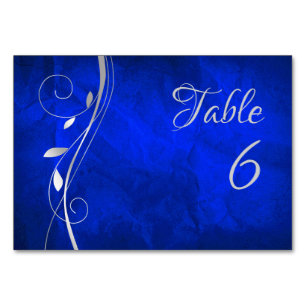 Silver Leaf Swirl Bright Blue Wedding Tischnummer