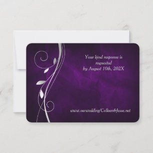 Silver Leaf Swirl Deep Lila Wedding RSVP Card