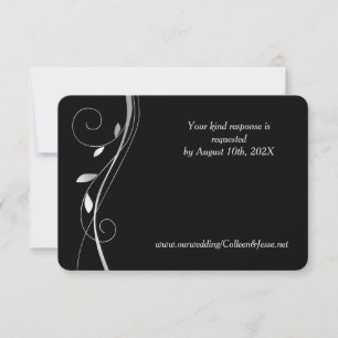 Silver Leaf Swirl Elegante Black Wedding RSVP Kart