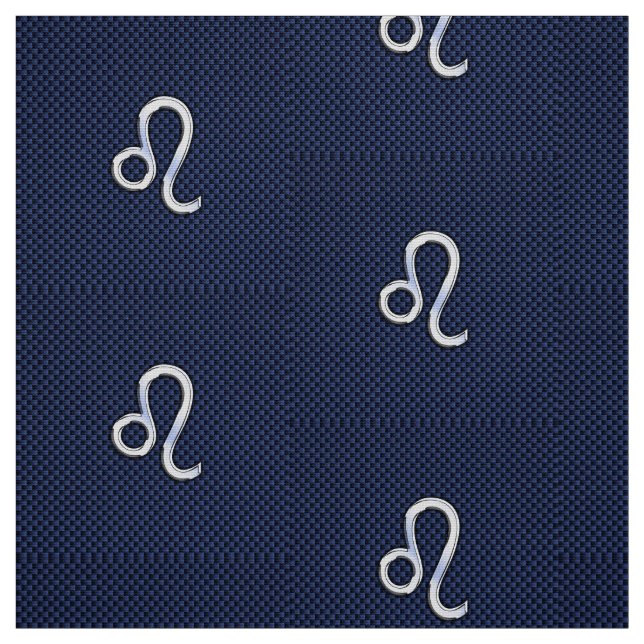 Silver Leo Symbol auf Navy Blue Carbon Fibre Print Stoff (Muster)