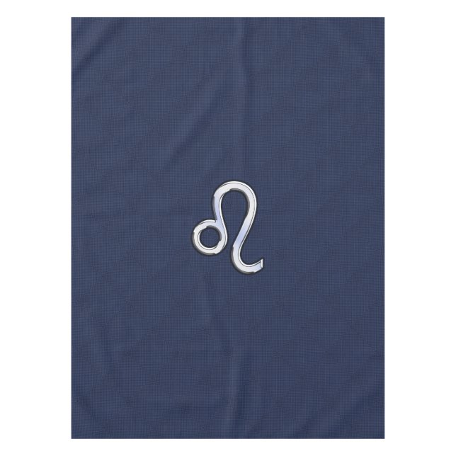 Silver Leo Symbol auf Navy Blue Carbon Fibre Print Tischdecke (Vorderseite)