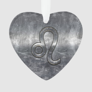 Silver Leo Zodiac Sign in Grunge Distressed Style Ornament