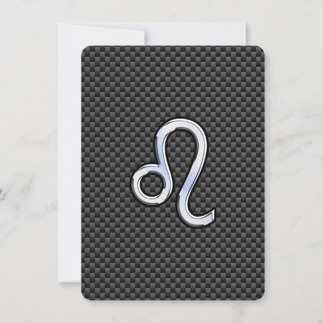 Silver Leo Zodiac Symbol auf Carbon Fibre Print (Vorderseite)