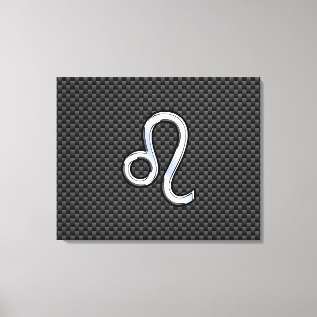 Silver Leo Zodiac Symbol auf Carbon Fibre Print Leinwanddruck (Vorderseite)