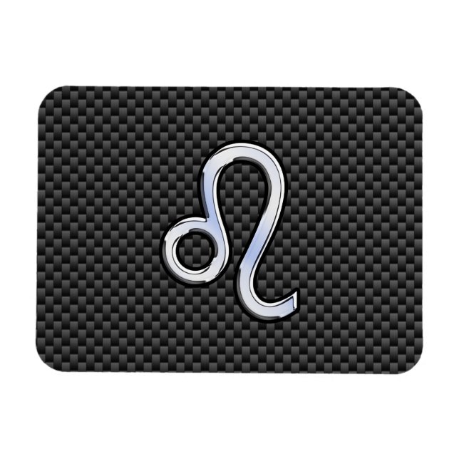 Silver Leo Zodiac Symbol auf Carbon Fibre Print Magnet (Horizontal)