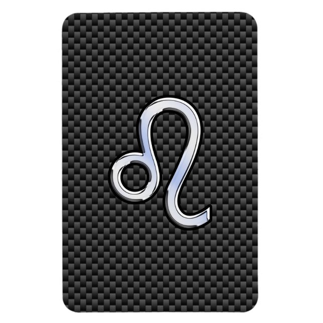 Silver Leo Zodiac Symbol auf Carbon Fibre Print Magnet (Vertikal)