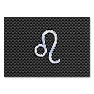 Silver Leo Zodiac Symbol auf Carbon Fibre Print Tischnummer