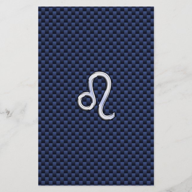 Silver Leo Zodiac Symbol Navy Carbon Fibre Print Briefpapier (Vorderseite)