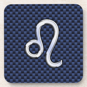 Silver Leo Zodiac Symbol Navy Carbon Fibre Print Getränkeuntersetzer