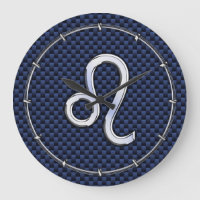 Silver Leo Zodiac Symbol Navy Carbon Fibre Print