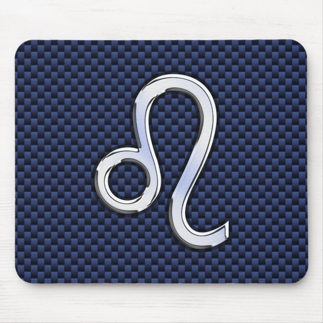 Silver Leo Zodiac Symbol Navy Carbon Fibre Print Mousepad (Vorne)