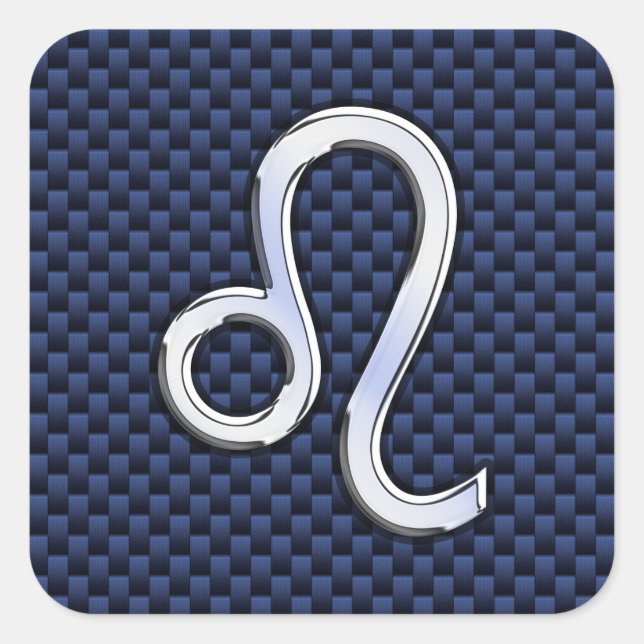 Silver Leo Zodiac Symbol Navy Carbon Fibre Print Quadratischer Aufkleber (Vorderseite)