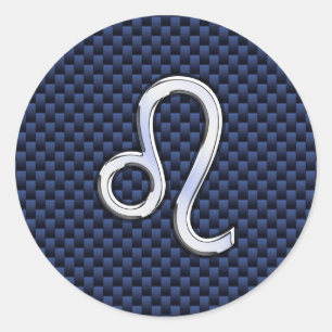 Silver Leo Zodiac Symbol Navy Carbon Fibre Print Runder Aufkleber