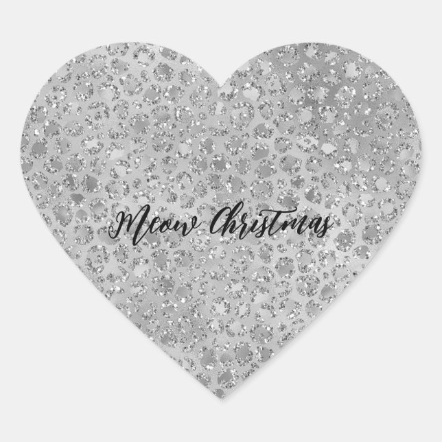 Silver Leopard Gray Meow Kitty Cat Herz-Aufkleber (Vorderseite)