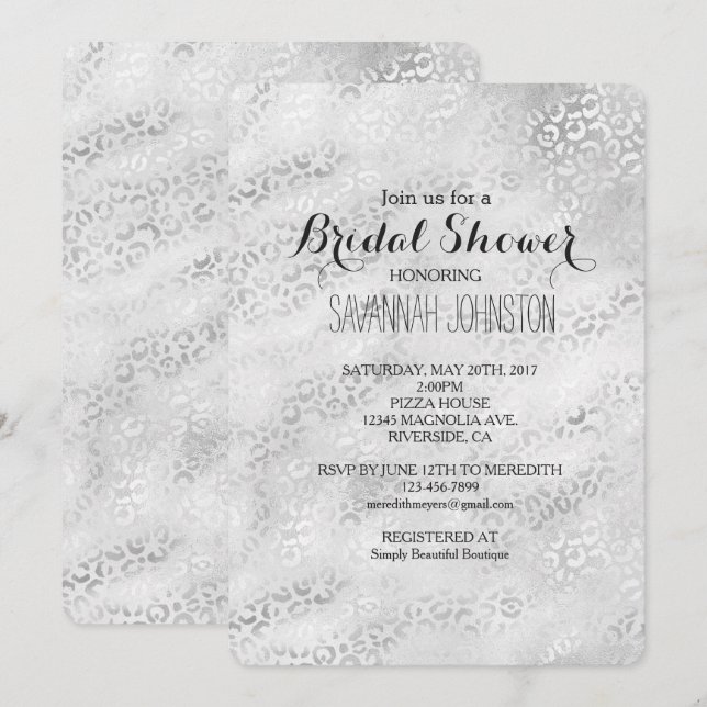 Silver Leopard Print Brautparty Einladung (Vorne/Hinten)