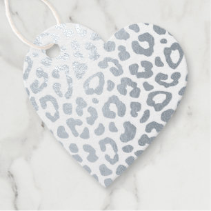 Silver Leopard Print Heart Shaped Foil Favor Tag