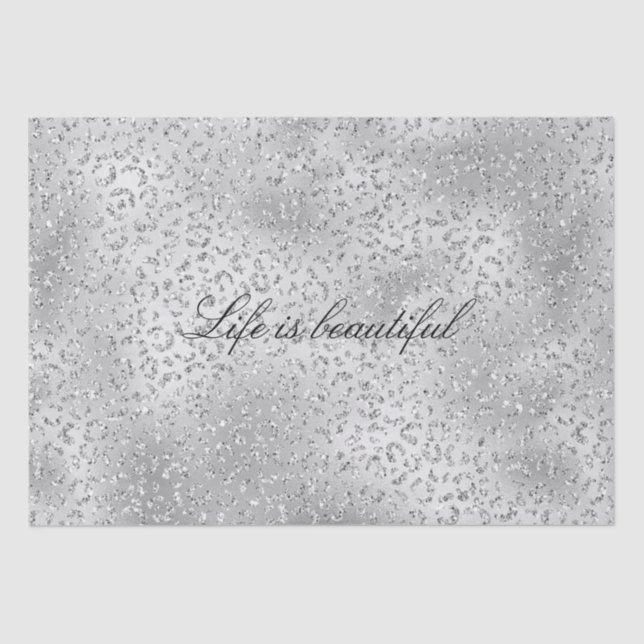 Silver Leopard Print Luxe Glitzer        Seidenpapier (Vorderseite)