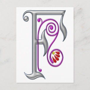 Silver Letter F Ornamental II Print Postkarte
