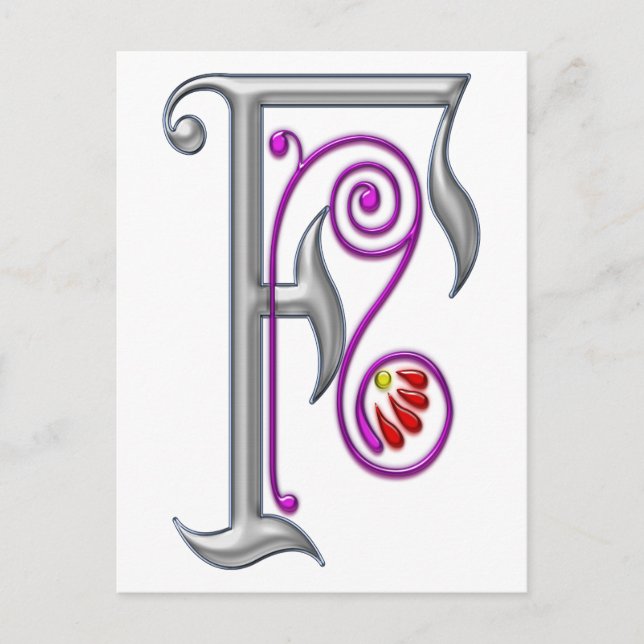 Silver Letter F Ornamental II Print Postkarte (Vorderseite)